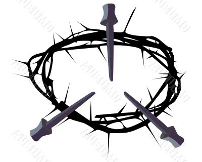 silhouette of a crown of thorns with three nails