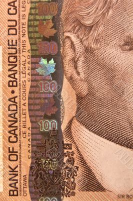 Portrait of Sir Robert Borden on a 100 dollar bill