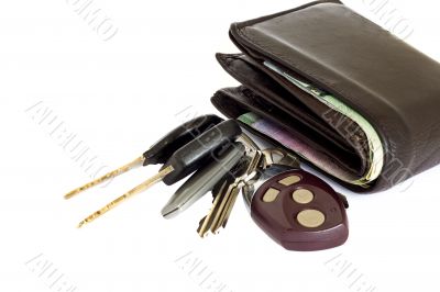 Keys and a thick leather wallet