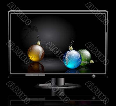 LCD panel with christmas balls