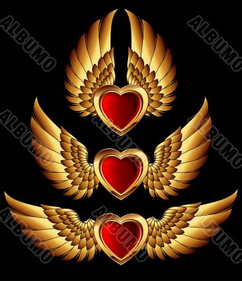 heart forms with golden wings