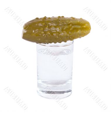 Marinaded cucumber and vodka wine-glass