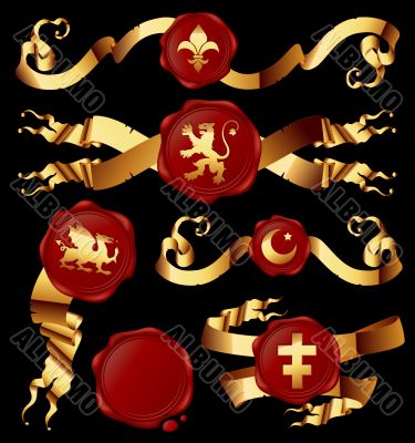  set of golden ribbons with heraldic seales
