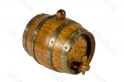 Old wooden wine barrel on white background
