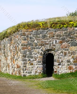 Stone Wall of Suomenlinna Sveaborg Fortress in Helsinki, Finland