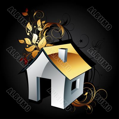 web icon house with floral elements