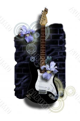 electric guitar on black on brick wall background electric guitar on black on brick wall background