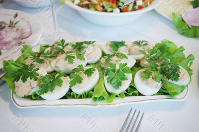 Stuffed eggs on plate Stuffed eggs on plate