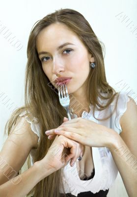 Portrait of girl with fork 