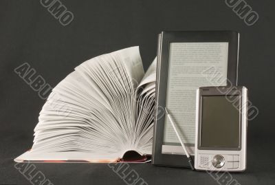 Open book, e-book reader and hand held computer