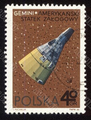Postage stamp from Poland with american spaceship Gemini
