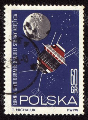 Postage stamp from Poland with soviet spaceship Luna-3
