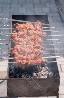 kebab of pork with onions