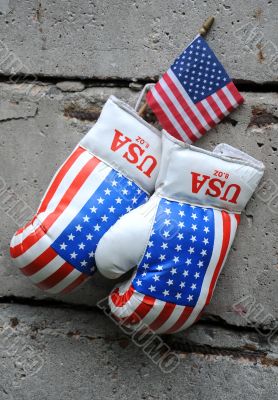 Used Boxing Gloves and US Flag
