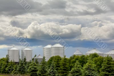 Grain storage bins in rural Saskatchewan
