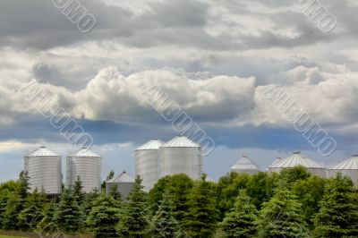 Grain storage bins in rural Saskatchewan