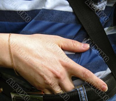 Woman hand and man body