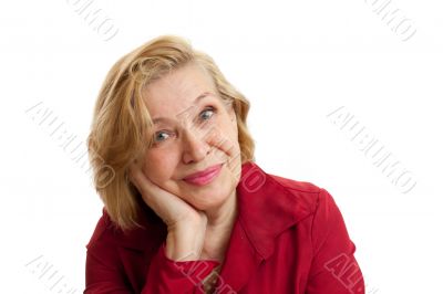 Senior Woman in red smiling on white background