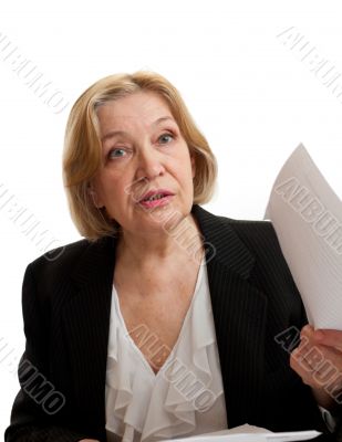 Senior Woman in black on white background