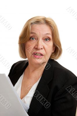 Senior Woman in black on white background