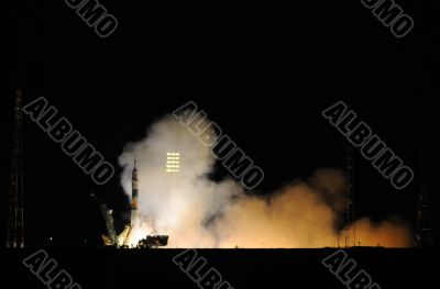 Soyuz Spacecraft Launch at Night