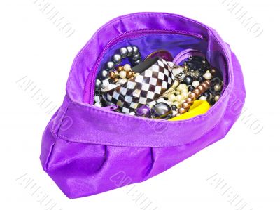 purple ladies handbag with jewelry