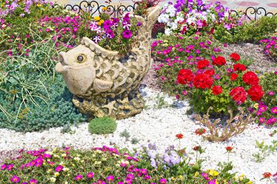 bed with blooming flowers
