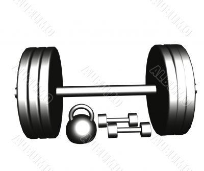 Steel dumbbells and barbell