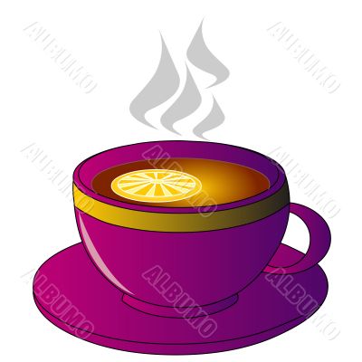 Hot tea with lemon in mug on