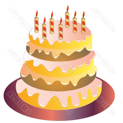 The Festive cake with burning candle