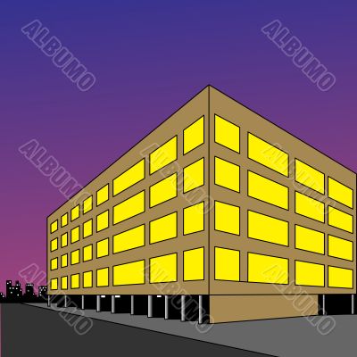 Luminous building on background