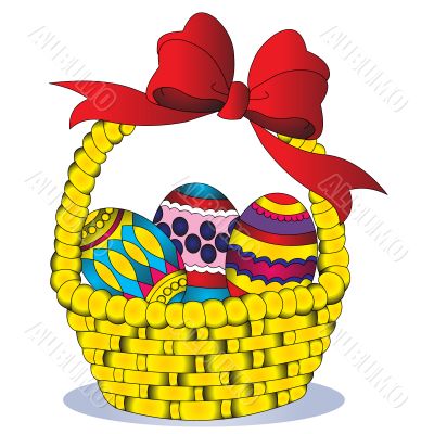 basket with egg and bow