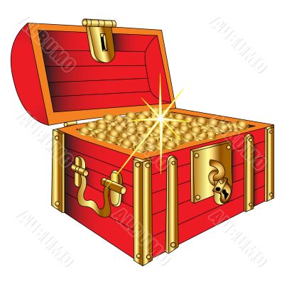 Coffer with gold shining coin, insulated 