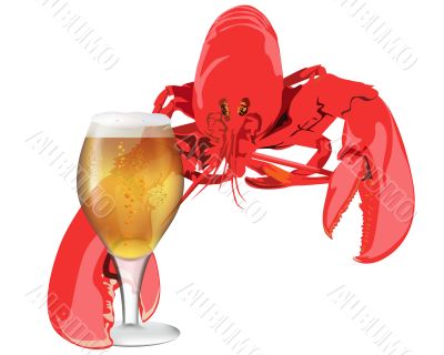 lobster with a glass of beer