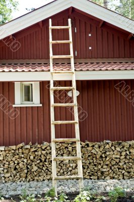 Red wooden house facade