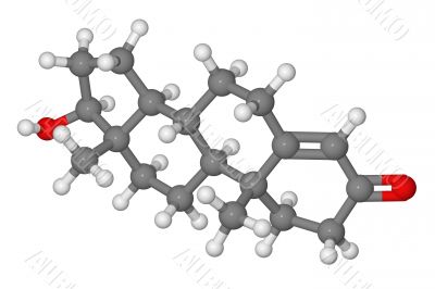 Ball and stick model of testosterone molecule