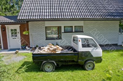 The car with fire wood