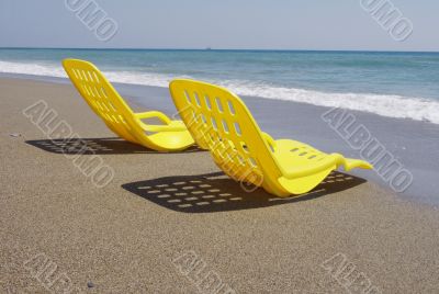 Two yellow beach chair