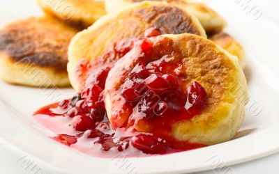 Pancakes with cranberry jam