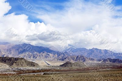 City in the valley of Ladakh Himalayas