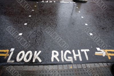 Look Right warning at a pedestrian crossing