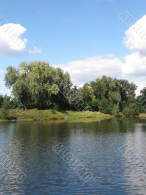 summer rural landscape with forest and river