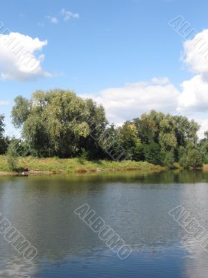 summer rural landscape with forest and river