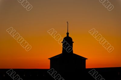 Sunset silhoettes in russian monastery