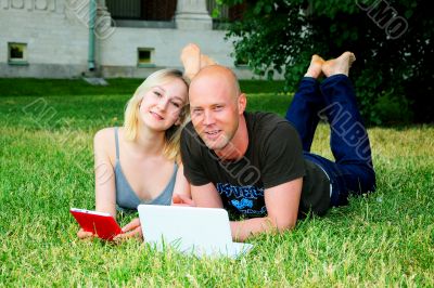 Young married couple in park