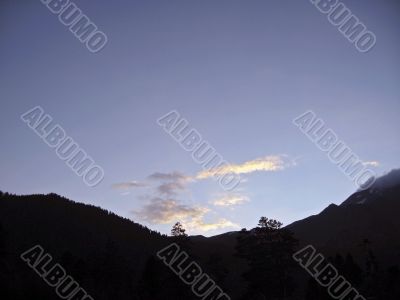 Sunset and the mountain