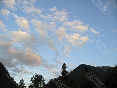 Sunset and the mountain