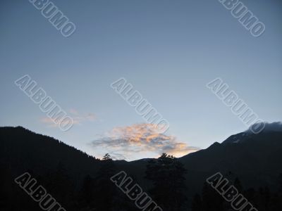 Sunset and the mountain