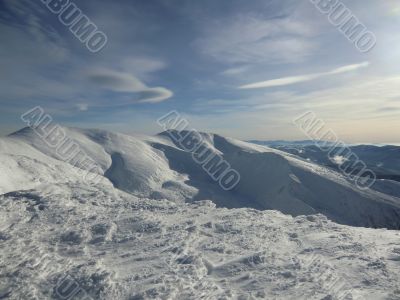 On a winter ridge of Carpathians Mountains