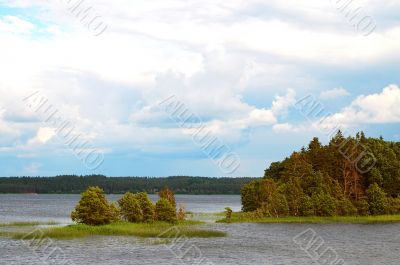 Cloudy weather on lake.